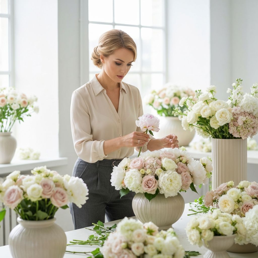 Vår florist arbetar med blomsterarrangemang