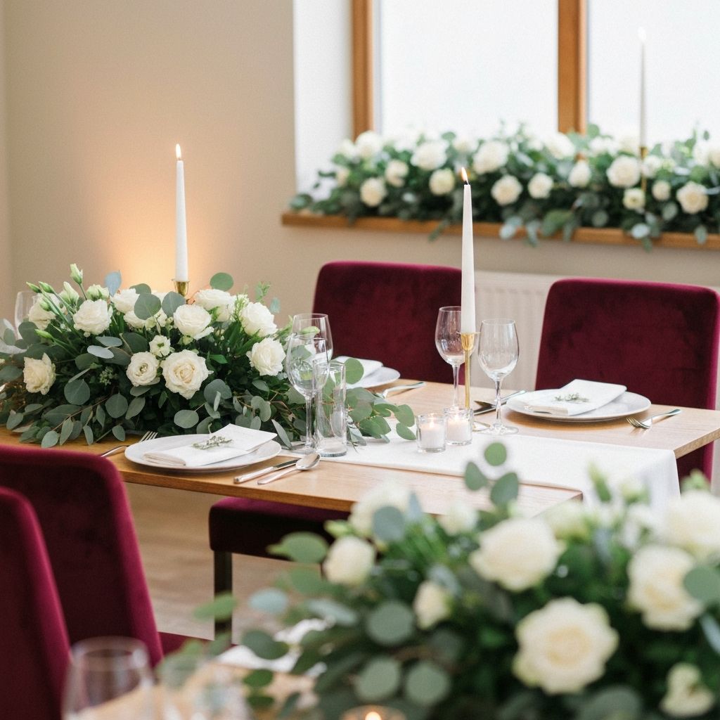 Romantisk sweetheart-table med blommor